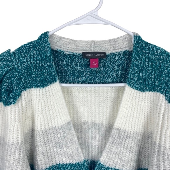 Vince Camuto Cardigan Button Sweater Size XS Teal Blue Green Knit Striped Soft - Picture 3 of 8